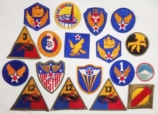 18pcs-Misc WW2 US Shoulder Patches-17th Airborne-Army Air Corp-Armored