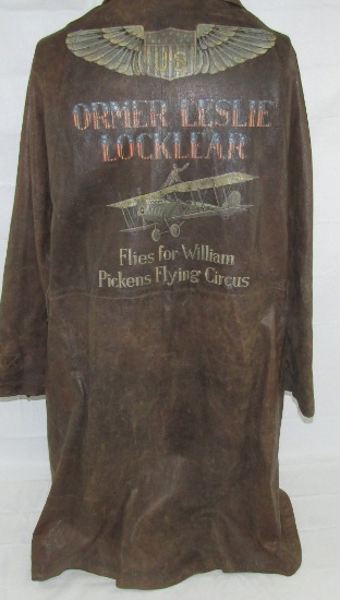 Rare And Original WW1 US Pilot Long Leather Flight Jacket W/Artwork-Ormer Leslie Locklear (U61)