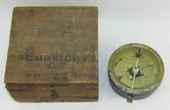 Scarce Pre WW2 Bombsight "C" Compass With Original Wood Case-Fluid Is Present