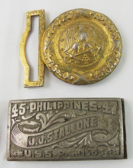 2pcs-WW2 Period USN Officer's Buckle (Gemsco) USS PC-1563 Sub Chaser Buckle-Named