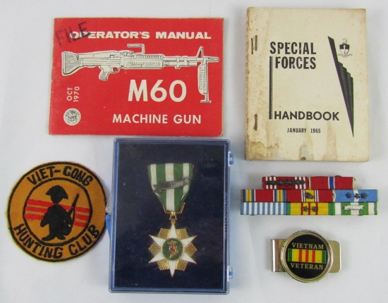 Misc. Vietnam War Era Special Forces Handbook/Medal/Ribbon Bar/M60 Manual/Patch