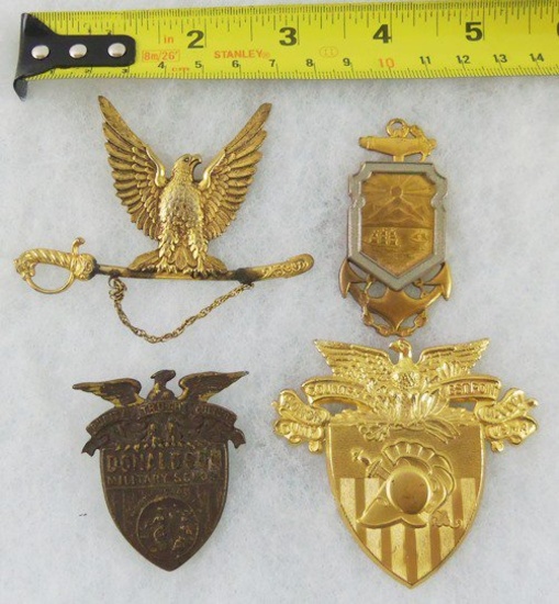 4pcs-Misc WW2/Earlier Military School Cap Badges-Scarce USN New York Badge