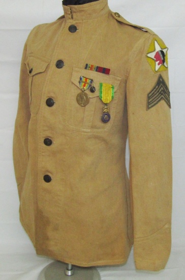 M1912 WWI USMC Summer Weight Tunic With 2nd Div. 2nd Battalion/9th Regiment  Patch