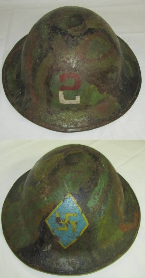 WWI US Soldier Issue British MKI Brodie Helmet-Camo Finish-59th Pioneer Infantry Regiment