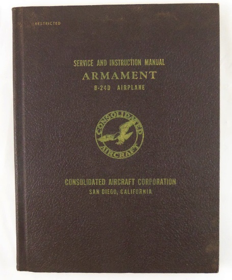 Rare Restricted B-24D Armament Instruction Hard Cover Manual