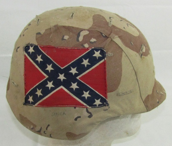 Gulf War U.S. Soldier M-3 Kevlar Helmet With Cover-Stars & Bars Flag Patch-Named To "Spider"