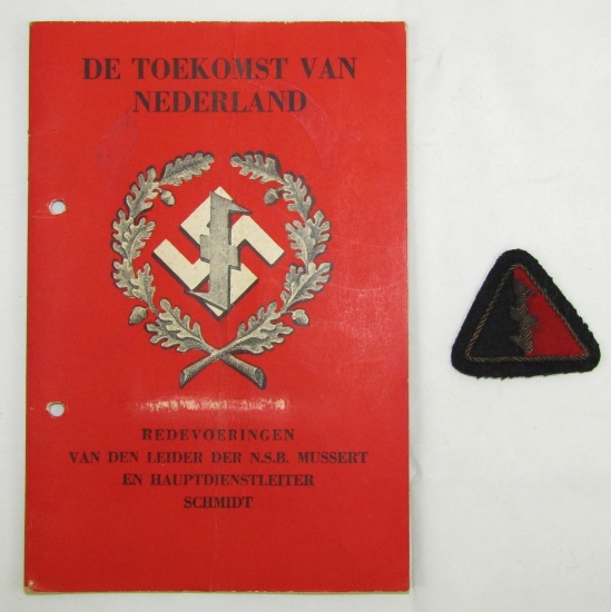 2pcs-Scarce Dutch Nazi Supporters NSB Bullion Visor Cap Insignia/Propaganda Booklet