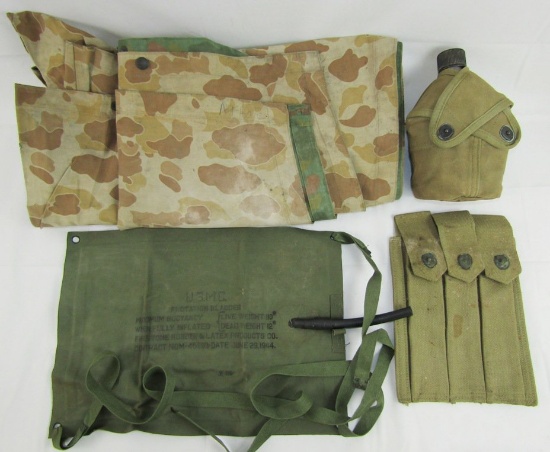 4pcs-WWII USMC Poncho-Canteen-Invasion Flotation Bladder-Thompson Clip Pouch