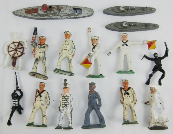 15pcs-Early Metal Toy Sailors/Tootsie Toy Ships