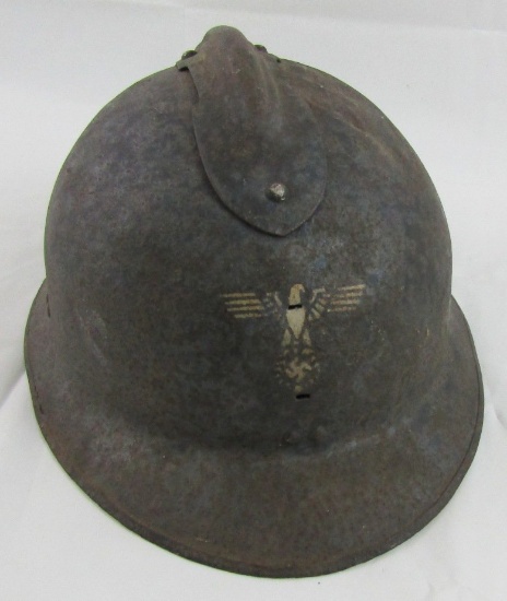 French M26 "Adrian" Helmet-German Volkssturm Conversion With Eagle/swastika Stencil