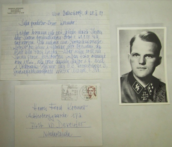 Waffen SS KVK Recipient Sturmbannfuhrer Heinrich Springer Signed Photo-Handwritten Letter