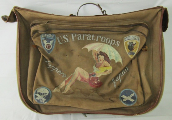 WW2 US Paratrooper B-4 Suitcase W/Occupation Artwork-11th AB/187th PGI-Named (FE-89)