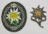 2pcs-WW2 German Metal & Cloth Edelweiss Insignia