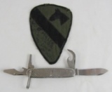 2pcs-Vietnam War Period 1st Cavalry Subdued Patch-1966 Dated Camillus US Army Utility Pocket Knife