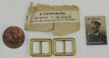 4pcs-Small NSDAP Pebbled Buckles W/RZM Package-1934 Arbeit Rally Badge-Hitler Booklet