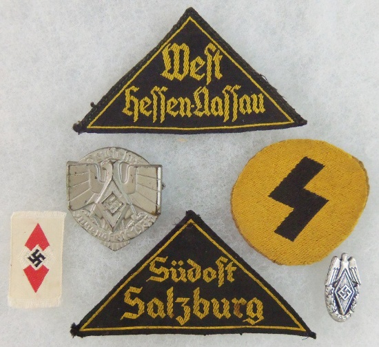 6pcs-Misc Hitler Youth Insignia- District Patches-Rally Pins