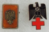 2pcs-Nazi Red Cross Cap Device/Bakelite Brooch Pin