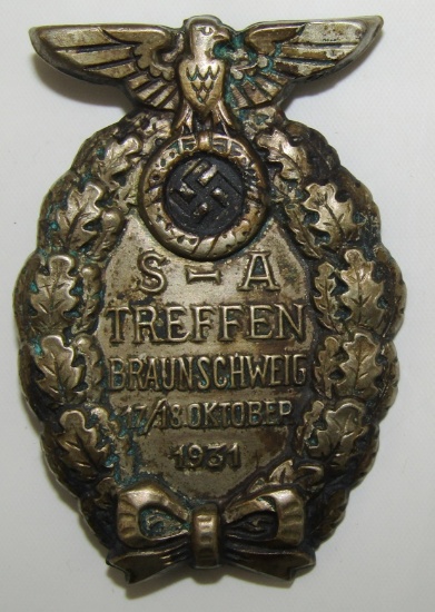 Rare 2nd Version 1931 S-A Treffen Braunschweig Honor Badge-RZM 63 Steinhauer & Luck