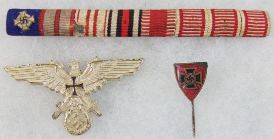 3pcs-WW1/WW2 German Veterans Stickpin-Cap Eagle-Ribbon Bar