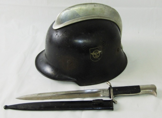 2pcs-WW2 German Fireman/Fire Police Helmet-Dress "Dagger" With Scabbard-E. Pack & Sohne