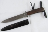 Rare WW1/WW2 German Fighting/Utility Knife With Tooled Handle