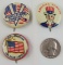 3pcs-WW11 U.S. Home Front Patriotic Buttons/Pins