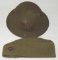 2pcs-WW1 M1917 U.S. Doughboy Helmet/Overseas Cap-Y.M.C.A. Insignia On Both (HG-11/23)