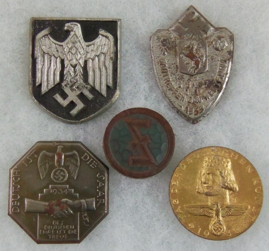 5pcs-Misc. WW2 German Pith Helmet Shield-Rally Badges