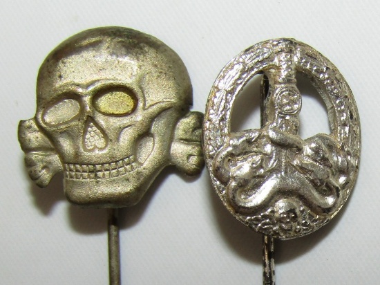 2pcs-Totenkopf/Silver SS Partisan Badge Stickpins