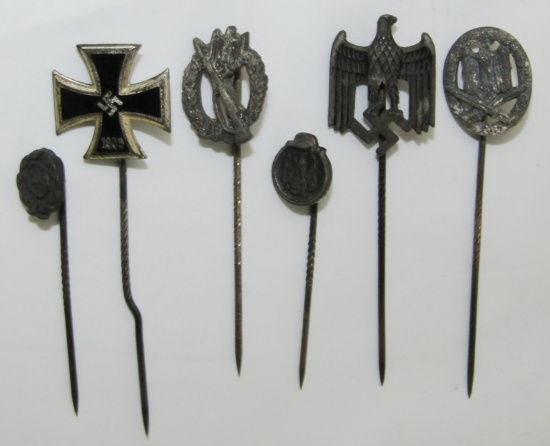 6pcs-Misc WW2 Nazi Stickpins-EK1-IAB-Eastern Front Etc.