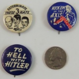 3pcs-WWII Anti Axis/Anti Hitler U.S. Home Front Buttons/Pins