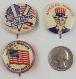 3pcs-WW11 U.S. Home Front Patriotic Buttons/Pins