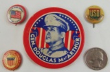 4pcs-WW2 U.S. Home Front War Fund/USO/MacArthur Patriotic Pins/Buttons