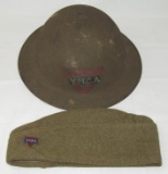 2pcs-WW1 M1917 U.S. Doughboy Helmet/Overseas Cap-Y.M.C.A. Insignia On Both (HG-11/23)