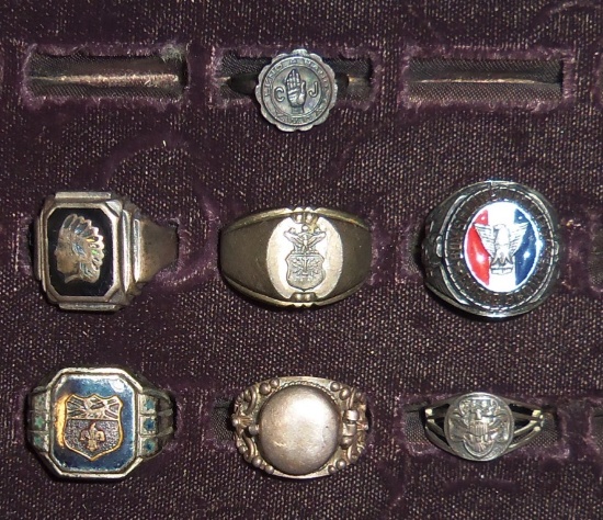 7pcs-Misc Vintage Rings-Eagle & Girl Scout-Suicide Ring Etc