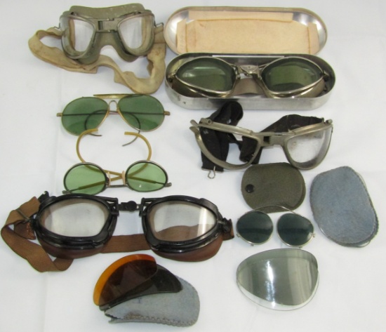 Lot Misc. WW2 U.S. Pilot Goggles-American Optical-AN6530-Aviator Sunglasses Etc.