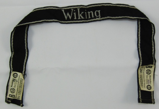Scarce RZM Embroidered Waffen SS "Wiking" Division Cuff Title W/Double RZM Stickers