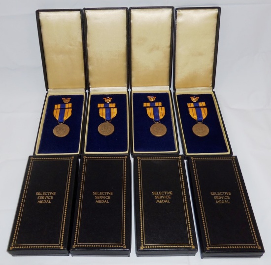 8 Count WW2 Period U.S. Selective Service Medals With Cases/Cardboard Box.