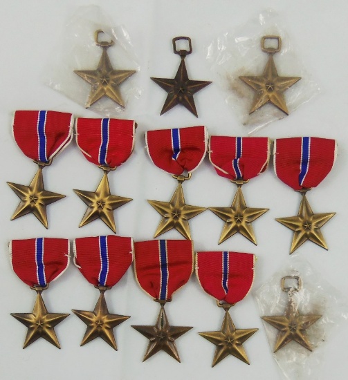 13pcs-WW2 Period Bronze Star Medals-Sewn Slot Brooch Ribbons