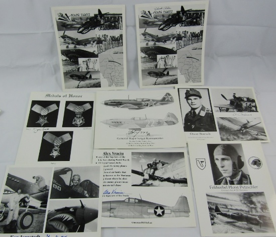 8pcs-Original Flying Tigers-USN Ace-Luftwaffe Aces-Russian Ace-MOH Signatures.