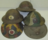 5pcs-WW1 US Doughboy Helmets With Period Painted Division Insignia And/or Camo