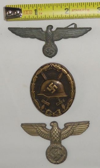 3pcs-WW2 German Cap Eagles-Wound Badge In Black