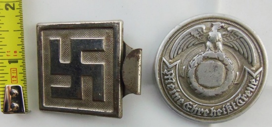2pcs-Early WW2 German Political Swastika Belt Buckle-De-Nazified SS Officer's Buckle