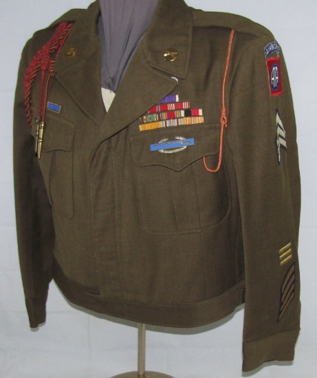 WW2 82nd Airborne Ike Jacket With Ribbon Bars, Insignia-Size 46R