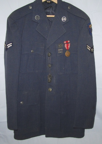 Early USAF Class A 4 Pocket Service Tunic-Alaskan Air Command-Named W/Dog Tags