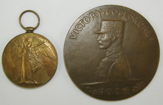 2pcs-WW1 Rockefeller War Drive Fund Award Medallion-Named British Victory Medal