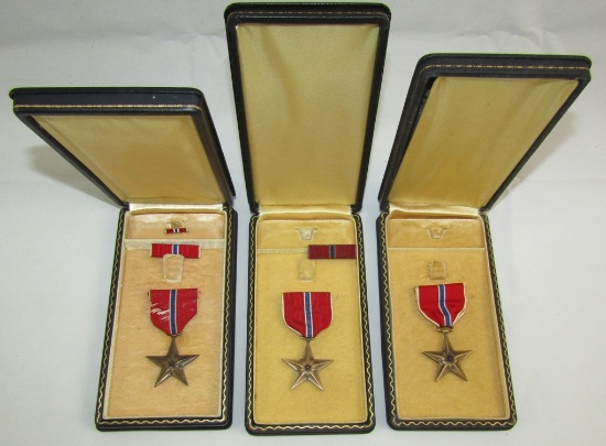 3pcs-Name Engraved Bronze Star Medals with Cases