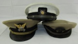 3pcs- U.S. Coast Guard Officer, Coast Guard Auxilliary & USN Officer Visor Caps