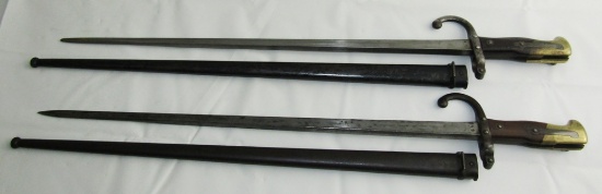 Pair Of late 1800's French GRAS Rifle Bayonets-Both With matching # Scabbards.