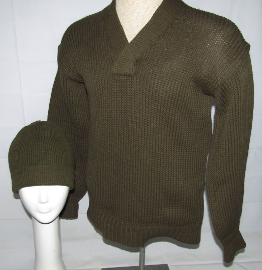 2pcs-WWII Army Air Corp Mechanics Type A-1 Sweater & Type 4 Mechanics Knit Wool Cap